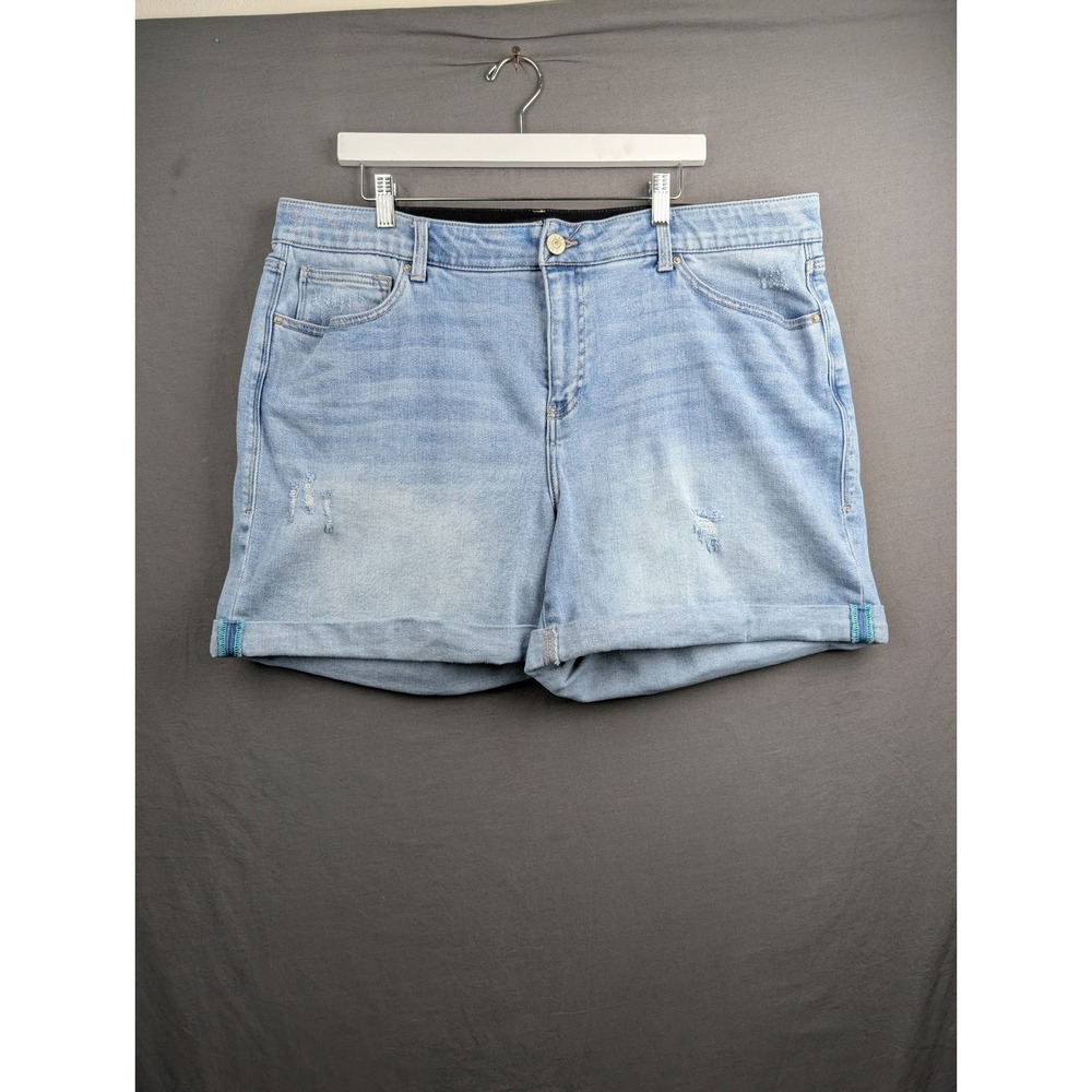 LuLaRoe Womens Blue Distressed Cuffed Denim Shorts Size 40 Plus Size Casual